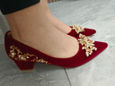 LZJV尖頭粗跟結婚鞋子2026年新款中式秀禾敬酒服酒紅色新娘婚鞋女孕婦 酒紅色6.5厘米 38 曬單實(shí)拍圖