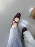 百麗（Belle）復古交叉帶瑪麗鞋女2026春新商場(chǎng)同款真皮小方頭單鞋BGK01AQ6預售 酒紅色 38 (240mm) 曬單實(shí)拍圖