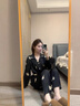 PAUL VALLONI明星同款真絲睡衣高級感情侶家居服薄款兩件套可外穿高端禮盒套裝 夢(mèng)幻黑【長(cháng)袖+長(cháng)褲】白鹿同款 XL 女【163-172cm體重110-130斤】 曬單實(shí)拍圖