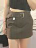 MO&Co.半身裙2025秋新品棉質(zhì)懷舊巴恩風(fēng)短裙中低腰附腰帶MBE3SKTT03 深咖啡色 S 曬單實(shí)拍圖