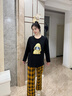 媞妮歐（DINIO）女士新款帶胸墊睡衣女純棉春秋季卡通圓領(lǐng)寬松女士家居服套裝格子 曬單實(shí)拍圖