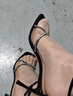 CHARLES&KEITH26春季新品一字帶亮鉆高跟鞋露趾涼鞋婚鞋子女鞋SL1-60920058 BLACK TEXTURED黑色紋理 37 （235） 曬單實(shí)拍圖