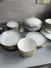 洛威景德鎮碗盤(pán)餐具整套輕奢高級感釉下彩陶瓷碗筷餐具套裝家用喬遷 漸變灰10人食配湯煲禮盒裝（釉下彩微波金） 72件套 曬單實(shí)拍圖