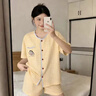 另約可愛(ài)蠟筆小新短袖睡衣女夏季休閑2026新款甜美格子少女家居服套裝 黃格小新 【優(yōu)質(zhì)版】 M 曬單實(shí)拍圖