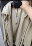 ELLE法式高級感拼接撞色連帽風(fēng)衣外套女2025春季新款中長(cháng)款上衣 卡其 M 曬單實(shí)拍圖