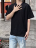 魯雅爾美式潮流cleanfit純棉短袖t恤男夏季寬松百搭氣質(zhì)五分半截袖打底 黑色 XL 曬單實(shí)拍圖