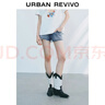 UR秋季新款女裝復古休閑百搭毛須裝飾牛仔短褲UYY850193 藍色 (偏短) 27 曬單實(shí)拍圖