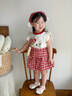 優(yōu)奇女童夏裝套裝洋氣兒童短袖短褲分體兩件套夏天女寶寶衣服夏季新款 紅格子 90 曬單實(shí)拍圖