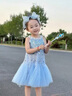 G.duck公主裙女童夏季裝亮片愛(ài)莎連衣裙女孩網(wǎng)紗裙子無(wú)袖冰雪奇緣沙灘裙 藍色 140 曬單實(shí)拍圖
