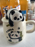 品喻（PINYU）杯子馬克杯咖啡杯陶瓷杯水杯家用大容量帶蓋帶勺沖泡杯招手熊貓 曬單實(shí)拍圖