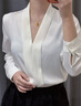 南木熊襯衫女士白色v領(lǐng)職業(yè)西裝內搭日常正裝上衣面試雪紡襯衣職場(chǎng)公考 白色 L 【100-110斤】 曬單實(shí)拍圖