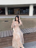 多想余長(cháng)袖連衣裙裙子女2026新款春夏季長(cháng)裙海邊度假碎花裙遮肚子顯瘦 法式印花雪紡連衣裙 M 【建議95-110斤】 曬單實(shí)拍圖
