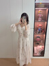 香影法式碎花v領(lǐng)長(cháng)袖連衣裙女2026春季新款溫柔收腰中長(cháng)款a字紗裙 鷺白 S 曬單實(shí)拍圖