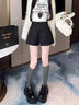 小香風(fēng)亮片毛呢短褲女2026春秋新款氣質(zhì)高腰顯瘦外穿a字闊腿靴褲 黑色 L 曬單實(shí)拍圖