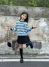 moonkids童裝女童春款毛衣開(kāi)衫韓版2026新款兒童miu系條紋針織衫休閑上衣 10383藍色條紋針織衫 140 cm 曬單實(shí)拍圖