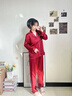 媞妮歐（DINIO）情侶睡衣男女春秋款長(cháng)袖冰絲紅色新婚結婚大碼家居服套裝本命年 曬單實(shí)拍圖