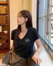 拉夏貝爾（La Chapelle）V領(lǐng)純棉短袖t恤女2026夏季新款簡(jiǎn)約舒適寬松顯瘦透氣百搭套頭上衣 曬單實(shí)拍圖