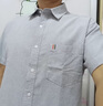 羅蒙（ROMON）純棉短袖襯衫男夏季全棉有口袋半袖寸男士粗布長(cháng)袖牛津紡休閑襯衣 0820淺灰色短衣衣袖 L 108斤-128斤 曬單實(shí)拍圖