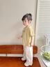 嘟嘟家兒童T恤彩色夏款男童短袖卡通洋氣夏裝女童圓領(lǐng)上衣撞色童裝時(shí)髦 日光黃 90 曬單實(shí)拍圖