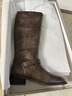 紅蜻蜓長(cháng)筒靴秋冬金屬扣機車(chē)高筒女靴顯瘦復古西部靴WTC44137 褐色 36 曬單實(shí)拍圖