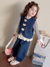 迪士咪魯（DISHIMILU）女童牛仔套裝春裝三件套2026新款春季寶寶兒童裝女孩春秋小孩衣服 XT863(馬甲+打底衫+褲子）-圖片色 110 碼/身高100-110cm（3-4歲） 曬單實(shí)拍圖