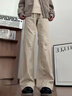 卡圖弛美式扣眼刺繡純棉牛仔褲男春秋季直筒寬松彎刀微喇褲痞帥百搭長(cháng)褲 米白色 XL 曬單實(shí)拍圖
