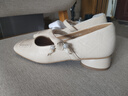 意爾康女鞋羊皮法式方頭瑪麗珍淺口粗跟小皮鞋女 26576W米白35 曬單實(shí)拍圖