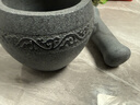 天然烏金石手工雕刻老式石臼蒜臼石盅搗蒜器搗藥罐對窩舂缽搗碎器 烏金石石臼外徑13ＣＭ雕刻藤花 曬單實(shí)拍圖