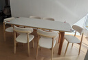 晨巢餐桌 奶油風(fēng)巖板實(shí)木餐桌飯桌家用客廳小戶(hù)型長(cháng)方形餐桌椅組合 原木色-啞光純白-軟包羊角椅 1.38m 一桌四椅 曬單實(shí)拍圖