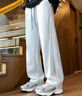 POUM美式運動(dòng)褲子男士春夏款潮牌寬松直筒衛闊腿褲CK328白花灰2XL 曬單實(shí)拍圖
