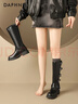 達芙妮【跨晚同款】短靴子女秋冬季加絨高筒靴2025新款棕色長(cháng)筒靴騎士靴 曬單實(shí)拍圖