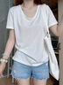 班尼路（Baleno）白色純色雪花棉短袖t恤女款夏季薄款微透百搭寬松半袖體恤上衣服 曬單實(shí)拍圖