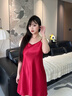 奢曼琳睡衣女夏天冰絲吊帶裙性感睡裙高級感美背肩帶大碼寬松短裙家居服 001-酒紅色 M 【適合70-90斤】 曬單實(shí)拍圖