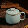 青澹汝窯茶杯陶瓷辦公杯茶具帶蓋景德鎮泡茶高檔水杯純手工玉環(huán)杯 玉環(huán)杯 開(kāi)片可養 天青色 曬單實(shí)拍圖