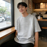 名創(chuàng  )優(yōu)品（MINISO）重磅短袖T恤男夏季高端解構拼接設計感潮牌圓領(lǐng)半袖青少年上衣服 【解構短T】麻灰(純色) L /175(體重125-130斤) 曬單實(shí)拍圖