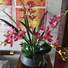 高檔蕙蘭仿真花假花帶花瓶套裝擺件家居客廳電視柜餐桌前臺裝飾花 黑瓶+玫紅色套裝 曬單實(shí)拍圖