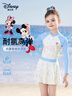 迪士尼兒童泳衣女童3-6-12歲寶寶連體防曬小女孩游泳裝D35363藍色120 曬單實(shí)拍圖