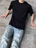 魯雅爾美式潮流cleanfit純棉短袖t恤男夏季寬松百搭氣質(zhì)五分半截袖打底 黑色 XL 曬單實(shí)拍圖
