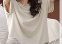 都市麗人女士睡衣女免穿文胸100%純棉短袖長(cháng)褲夏季帶胸墊女士家居服 曬單實(shí)拍圖