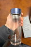 膳魔師（THERMOS）玻璃杯雙層隔熱水杯茶水分離杯泡茶300ml高硼硅透明便攜 TCGD-300 藍色 300ml 曬單實(shí)拍圖