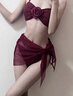 JUZEELY泳衣女純欲風(fēng)性感辣妹立體花朵抹胸小胸裙款三件套比基尼游泳衣女 酒紅色 M 曬單實(shí)拍圖