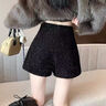 小香風(fēng)亮片毛呢短褲女2026春秋新款氣質(zhì)高腰顯瘦外穿a字闊腿靴褲 黑色 M 曬單實(shí)拍圖