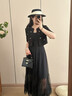 珂萊蒂爾法式玫瑰蕾絲網(wǎng)紗小黑裙優(yōu)雅千金風(fēng)兩件套連衣裙2026夏新 黑色 M 曬單實(shí)拍圖