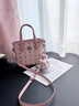 MCM&GN香港真皮小托特包女式2025新款夏季手提菜籃子包感單肩斜挎包 粉色 曬單實(shí)拍圖