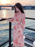 鹿王戀雪碎花雪紡連衣裙女春秋季2026年新款小個(gè)子收腰顯瘦氣質(zhì)百搭長(cháng)裙子 藕粉色 L 曬單實(shí)拍圖