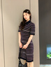 Tommy Hilfiger26春夏新款女裝氣質(zhì)休閑條紋肌理V字領(lǐng)顯瘦POLO針織連衣裙 藏青紅白條紋0A4 M 曬單實(shí)拍圖