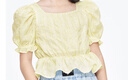 little MO&Co.童裝兒童夏女童小衫甜美方領(lǐng)短袖花邊上衣女孩泡泡袖 黃色格 130 130/60 曬單實(shí)拍圖
