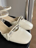 卓詩(shī)尼粗跟瑪麗珍高跟鞋女2026春秋新款一字帶配裙子包頭涼鞋珍珠單鞋子 米白色 37 曬單實(shí)拍圖