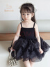 班喜迪女童夏裝連衣裙洋氣兒童公主裙子周歲寶寶禮服夏季小童吊帶蓬蓬裙 黑色 90 曬單實(shí)拍圖