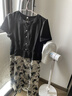 帕絲特夏季假兩件氣質(zhì)V領(lǐng)印花雪紡清涼透氣裙子媽媽裝連衣裙 黑色 2XL 曬單實(shí)拍圖